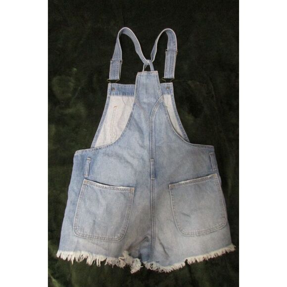 Abercrombie & Fitch Jean Overalls Shortalls Blue Denim Womens XS Distressed - Picture 6 of 9